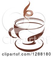 Clipart Of A Two Toned Brown And White Steamy Coffee Cup On A Saucer 18 Royalty Free Vector Illustration