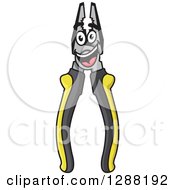 Clipart Of A Happy Pair Of Black And Yellow Pliers Royalty Free Vector Illustration