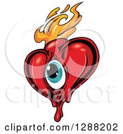 Clipart Of A Red Heart With A Blue Eyeball And Orange Flames 2 Royalty Free Vector Illustration