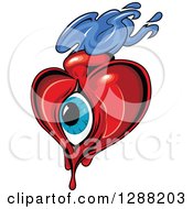 Clipart Of A Red Heart With An Eyeball And Blue Flames Royalty Free Vector Illustration