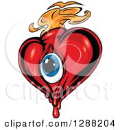 Poster, Art Print Of Red Heart With A Blue Eyeball And Orange Flames 3