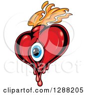 Poster, Art Print Of Red Heart With A Blue Eyeball And Orange Flames 4