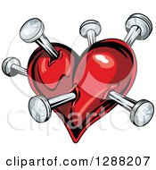 Poster, Art Print Of Red Heart Poked With Nails