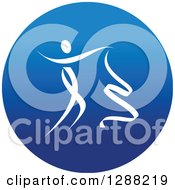 Clipart Of A White Ribbon Dancer In A Round Blue Icon Royalty Free Vector Illustration