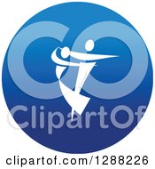Clipart Of A White Ballroom Dancer Couple In A Round Blue Icon Royalty Free Vector Illustration by Vector Tradition SM