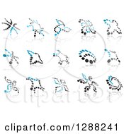 Clipart Of A Blue And Black Abstract Dot Windmills And Reflections Royalty Free Vector Illustration