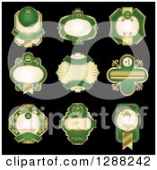 Poster, Art Print Of Vintage Ornate Gold And Green Blank Labels On Black