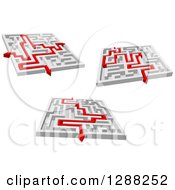 Poster, Art Print Of 3d Mazes With Red Arrow Paths