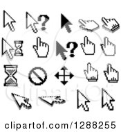 Clipart Of Grayscale Pixelated Computer Cursors Royalty Free Vector Illustration