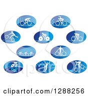 Poster, Art Print Of Oval Icons Of White Cyclists Over Blue