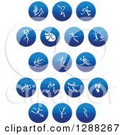 Poster, Art Print Of White People Dancing And Performing Sports In Blue Icons