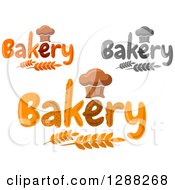 Poster, Art Print Of Chef Hat Shaped Muffins Or Bread Loaves Over Bakery Text And Wheat Stalks