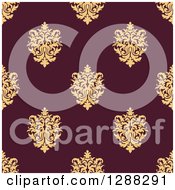 Poster, Art Print Of Seamless Background Design Pattern Of Yellow Damask Over Marroon
