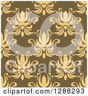 Poster, Art Print Of Seamless Background Design Pattern Of Yellow Damask Over Green