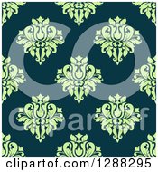 Poster, Art Print Of Seamless Background Design Pattern Of Green Damask Over Teal