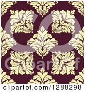 Poster, Art Print Of Seamless Background Design Pattern Of Yellow Damask Over Brown