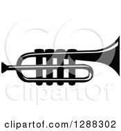 Clipart Of A Black And White Trumpet Royalty Free Vector Illustration