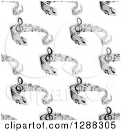 Clipart Of A Seamless Background Pattern Of Grayscale Sheet Music Waves Royalty Free Vector Illustration