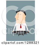 Poster, Art Print Of Flat Modern Design Styled White Businessman Meditating Over Blue