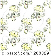 Seamless Background Pattern Of A Cauliflower Character Giving A Thumb Up