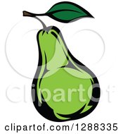 Clipart Of A Green Pear And Leaf Royalty Free Vector Illustration