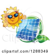Poster, Art Print Of Sun Wearing Shade And Giving A Thumb Up Over A Solar Panel Encircled With A Swoosh And Green Leaf