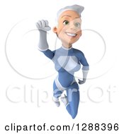 Clipart Of A 3d White Haired Caucasian Female Super Hero In A Blue Suit Flying Forward Royalty Free Illustration by Julos
