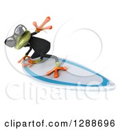 Clipart Of A 3d Business Green Springer Frog Wearing Sunglasses And Surfing 2 Royalty Free Illustration