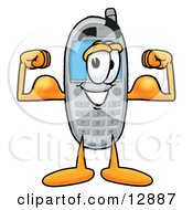 Poster, Art Print Of Wireless Cellular Telephone Mascot Cartoon Character Flexing His Arm Muscles
