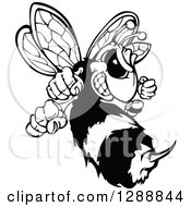 Black And White Aggressive Stinging Hornet Mascot