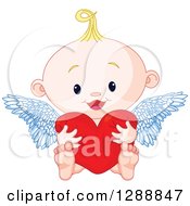 Cute Blond White Baby Cupid Hugging A Heart
