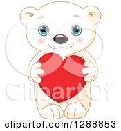 Poster, Art Print Of Cute Valentines Day Polar Bear Cub Holding A Red Heart