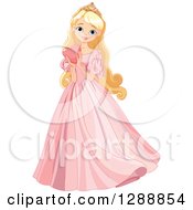 Poster, Art Print Of Beautiful Blond Blue Eyed Caucasian Princess Holding A Heart And Wearing A Pink Dress