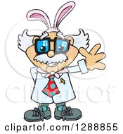 Clipart Of A Cartoon Happy Albert Einstein Scientist Wearing A Christmas Sant Hat And Waving Royalty Free Vector Illustration