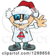 Poster, Art Print Of Cartoon Happy Albert Einstein Scientist Wearing A Christmas Sant Hat And Waving