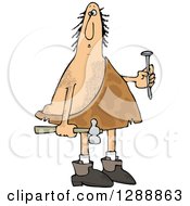 Clipart Of A Hairy Caveman Holding A Nail And Hammer Royalty Free Vector Illustration