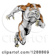 Poster, Art Print Of Muscular Tough Bulldog Man Mascot Sprinting Upright