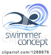 Poster, Art Print Of Silhouetted Dark Blue Swimmer In A Wave With Sample Text