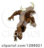 Muscular Aggressive Brown Bull Man Mascot Running Upright