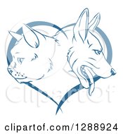 Poster, Art Print Of Blue Cat And Dog Faces In Profile Over A Heart
