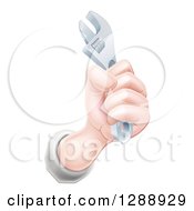 Clipart Of A Caucasian Worker Mans Hand Holding A Spanner Wrench Royalty Free Vector Illustration by AtStockIllustration