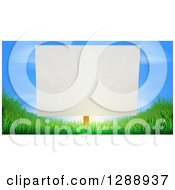 Poster, Art Print Of Blank White Sign Posted Against A Sunrise In A Blue Sky On Grassy Green Hills