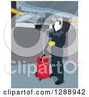 Poster, Art Print Of Male Mechanic Garage Worker Performing An Oil Change Under A Lifted Car