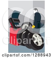 Poster, Art Print Of Male Mechanic Garage Worker Preparing A New Set Of Tires