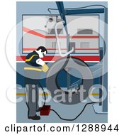 Poster, Art Print Of Male Mechanic Garage Worker Repairing A Tire