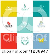 Poster, Art Print Of Flat Design Beauty Business Logo Icons With Text On Colorful Tiles 2