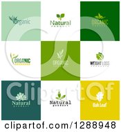 Clipart Of Flat Design Organic Business Logo Icons With Text On Colorful Tiles 2 Royalty Free Vector Illustration