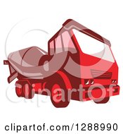 Clipart Of A Red Cement Mixer Truck Royalty Free Vector Illustration