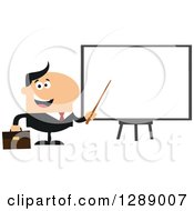 Poster, Art Print Of Modern Flat Design Of A Happy White Businessman Using A Pointer Stick By A Presentation Board