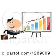 Poster, Art Print Of Modern Flat Design Of A Happy White Business Man Discussing Company Growth With A Bar Graph